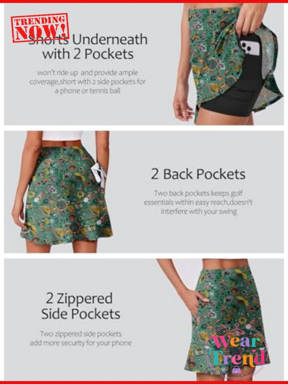 18" Ruffle Golf Skort High Rise Tummy Control UPF 50+ 6 Pockets - Picture 3 of 5